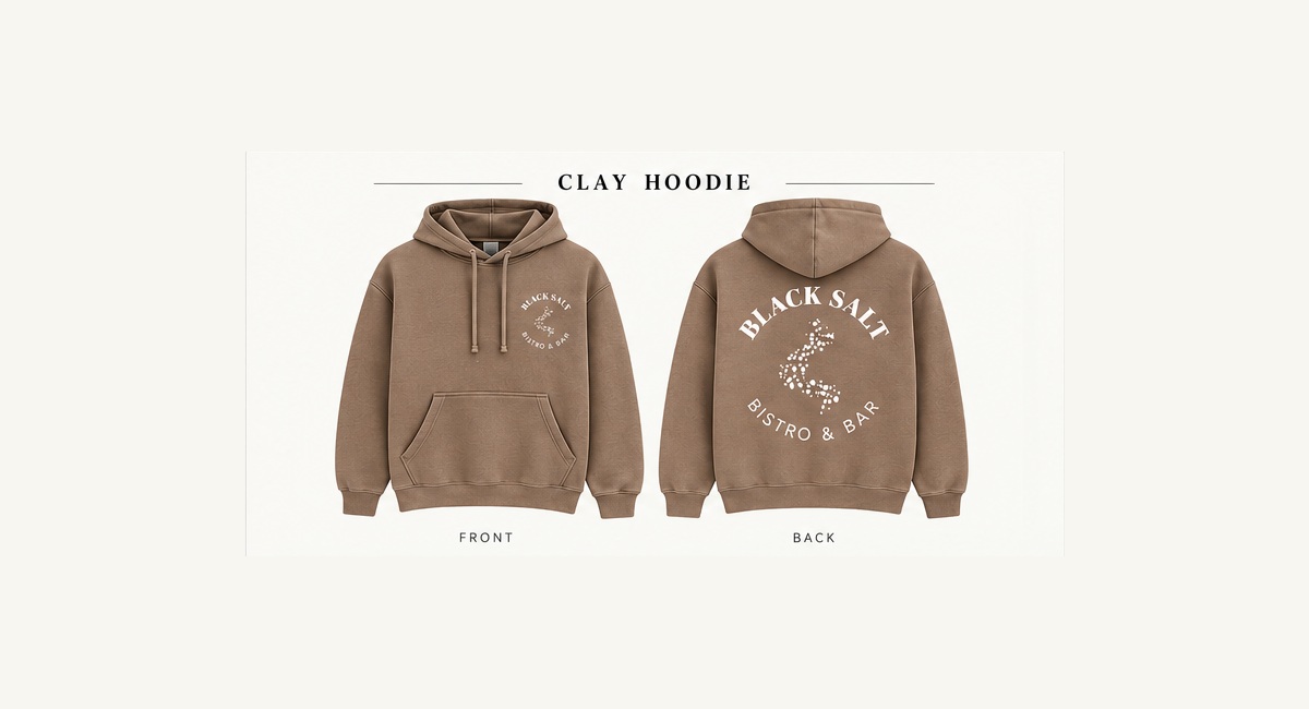 Clay Black Salt hoodie front and back