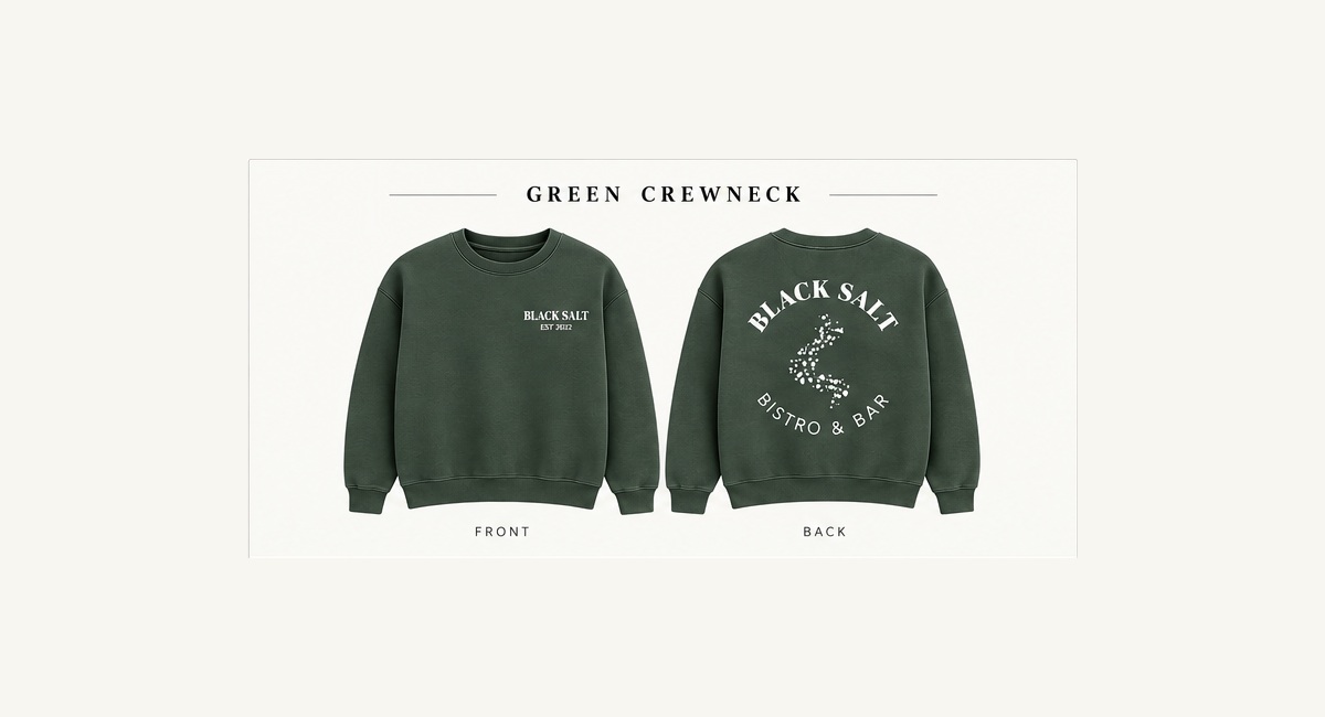 Green Black Salt crewneck front and back