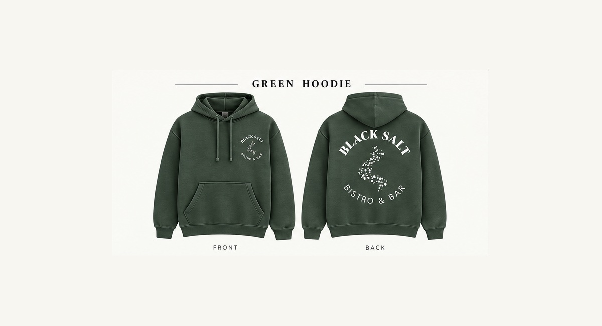 Green Black Salt hoodie front and back