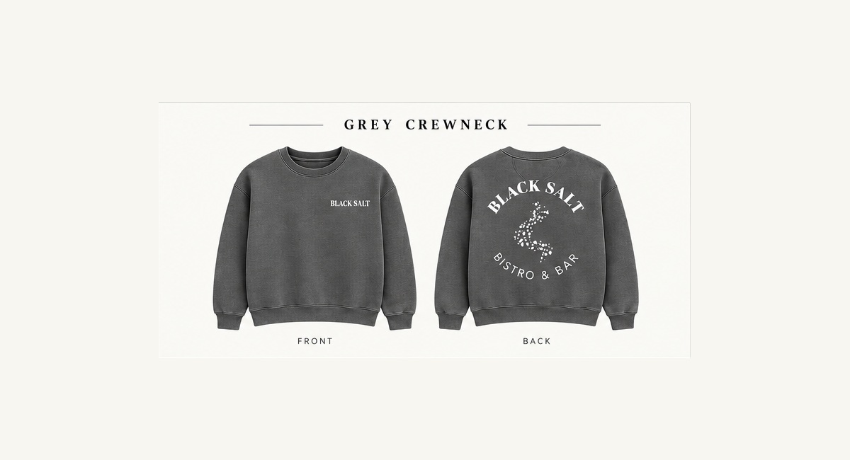 Grey Black Salt crewneck front and back