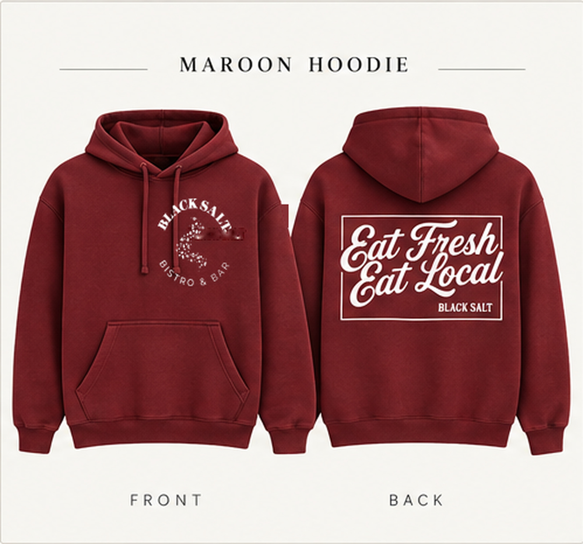 Maroon Black Salt hoodie front and back
